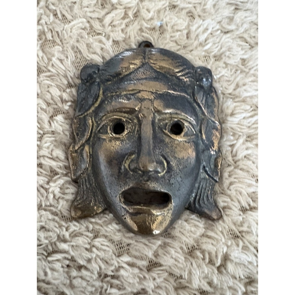 Tragedy Plaster Mask - Ancient Greek Theater Drama Decorative 4" Hanging Decor